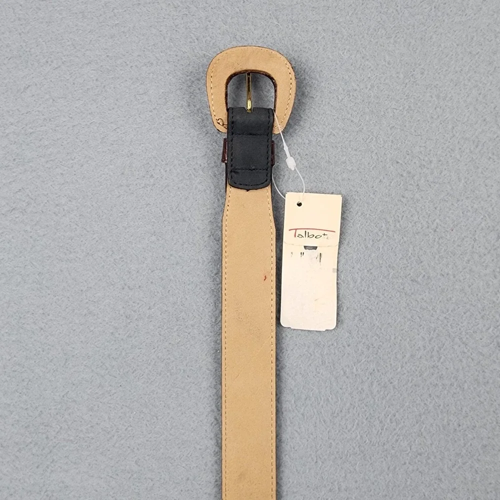 Talbots Belt Womens Medium Black Leather Brown Croc Buckle Gold Tone Fashion